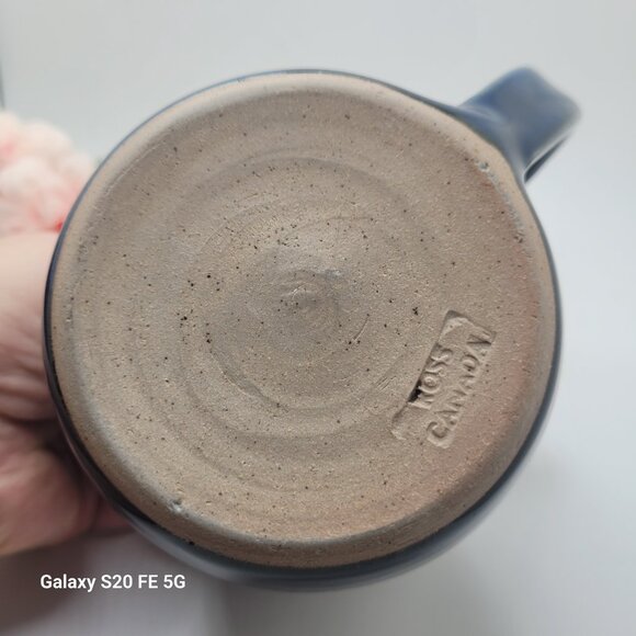 Vintage Ross Canadian Oversize Mugs Pottery Artisan Blue Glaze Set of 2 - Picture 11 of 14